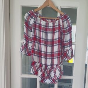 Plaid Off-Shoulder Blouse